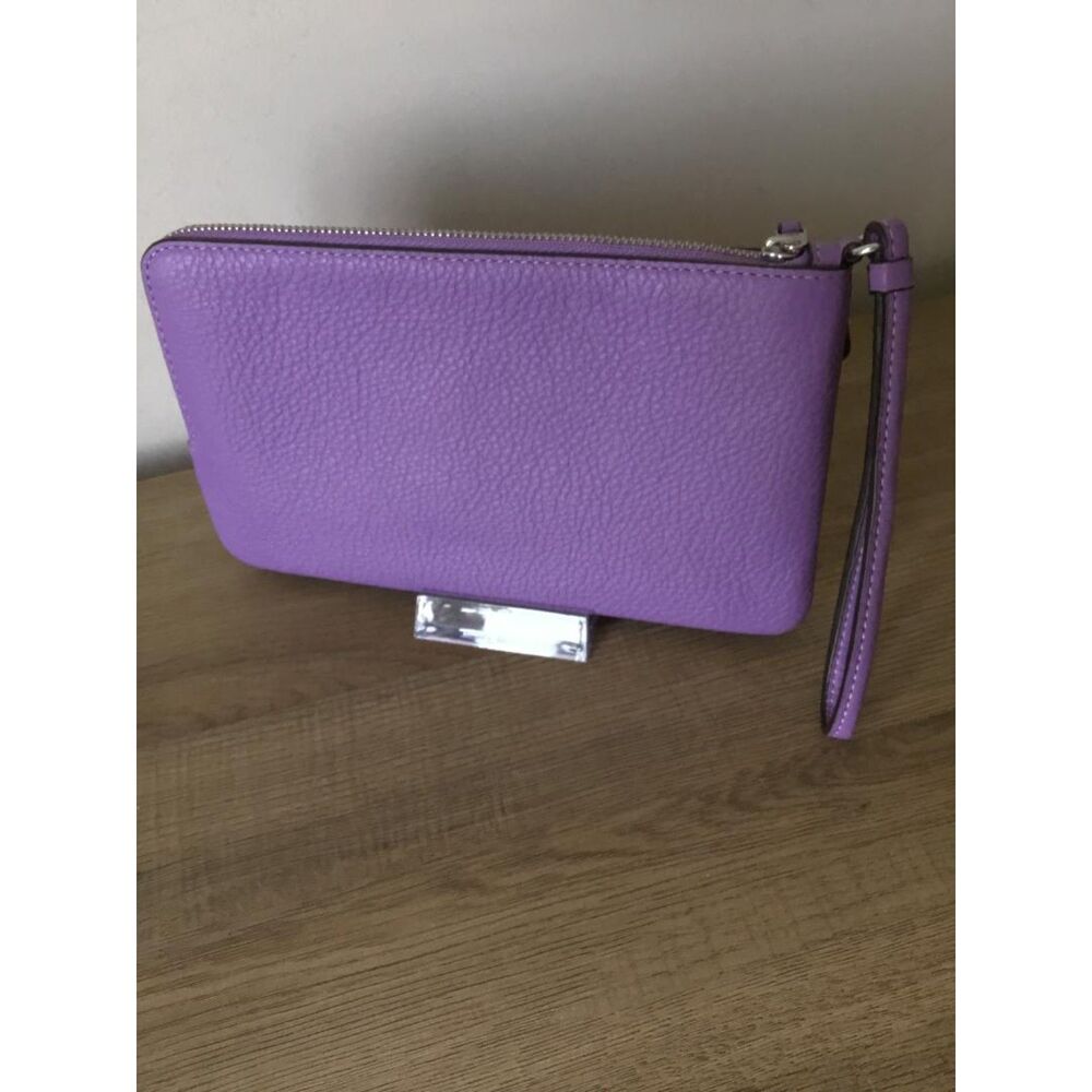 Coach Purple Double Zip Corner Pebbled Leather Wristlet Wallet NWOT - Picture 3 of 7